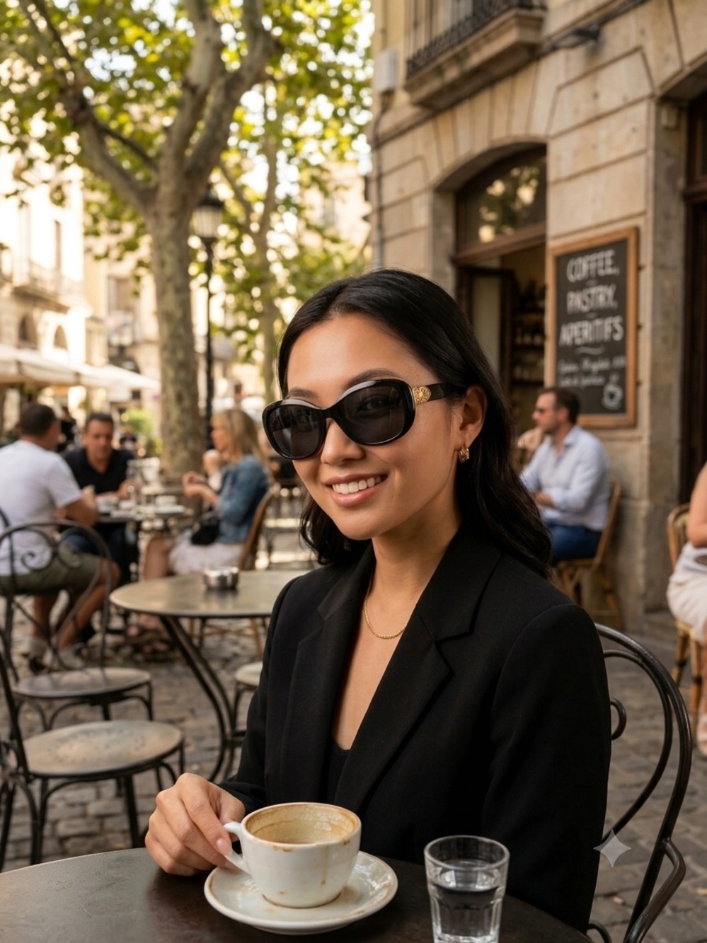 Polarized Black Oversized Cat-Eye Sunglasses with Gold Accents